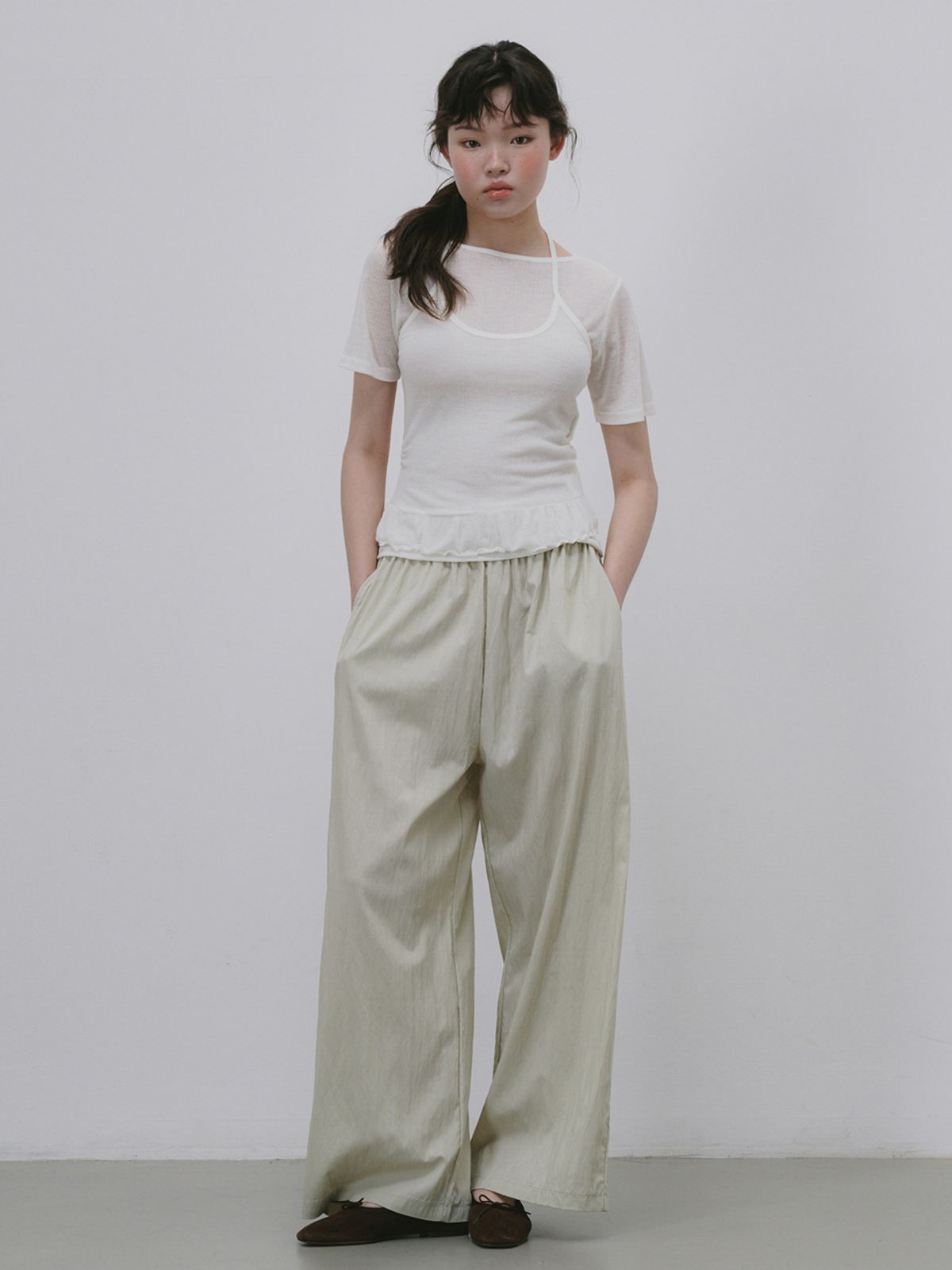 플라드주르(PLATDUJOUR) Wide banding pants (Mint)