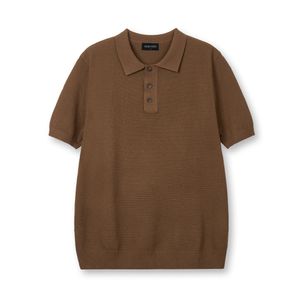 컴포트 버튼 머슬핏 카라 반팔 니트[브라운]