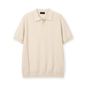 에센셜 머슬핏 오픈카라 반팔 니트[아이보리]