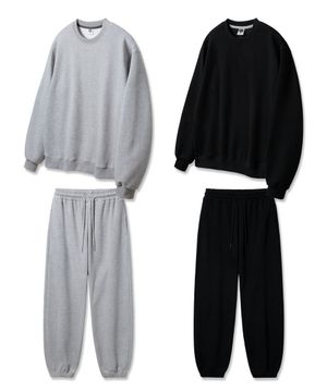 [SET] 무지 레귤러핏 맨투맨/조거 세미와이드 트레이닝 팬츠 셋업