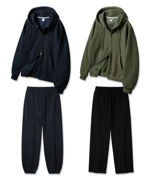 [SET] 무지 레귤러핏 투웨이 후드집업/조거 세미와이드 트레이닝 팬츠 셋업