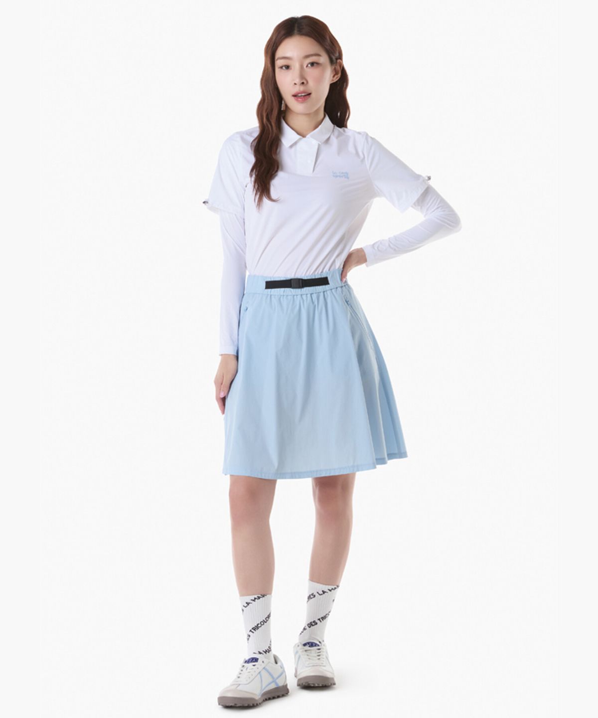 르꼬끄 골프(LECOQ GOLF) 여성 우븐 플레어 롱스커트 (GQ222LSK53)