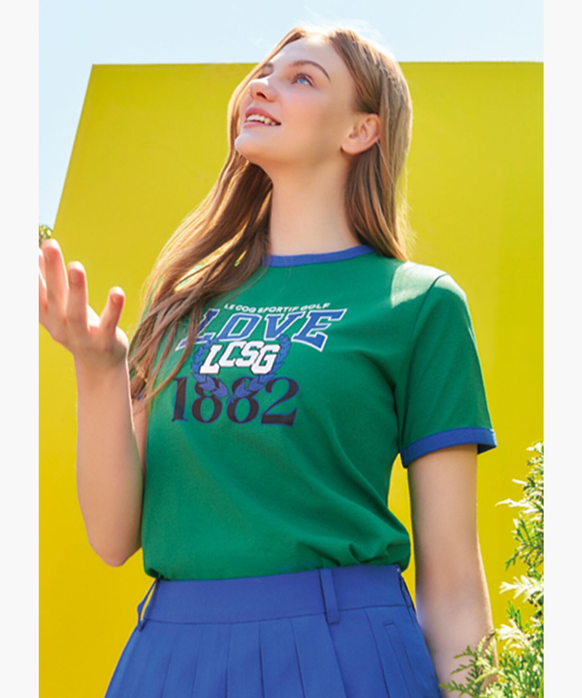 르꼬끄 골프(LECOQ GOLF) 여성 빅프린트 라운드넥 링거 반팔 티셔츠 (GQ222LRS41)