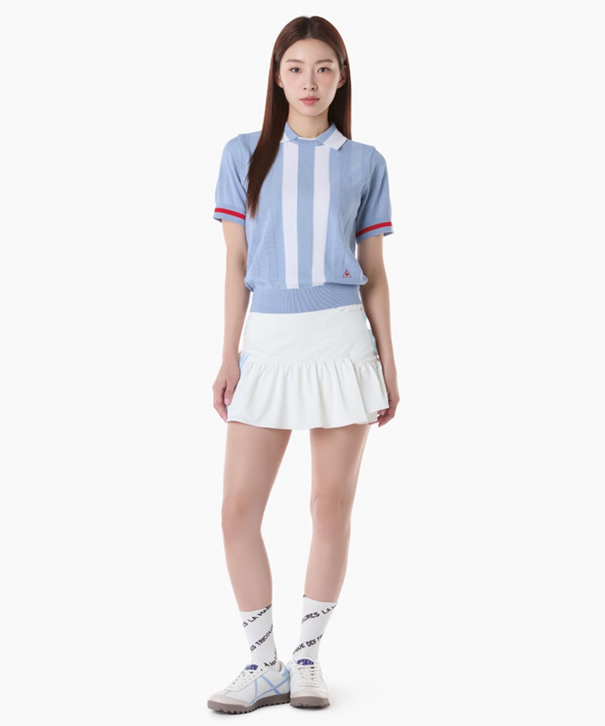르꼬끄 골프(LECOQ GOLF) 여성 라인 포인트 변형 티어드 스커트 (GQ122LSK35)