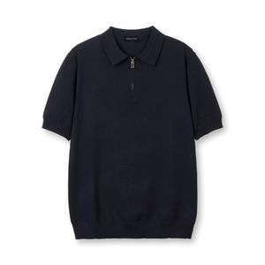 소프트 하프집업 머슬핏 카라 반팔 니트[다크네이비]