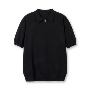 소프트 하프집업 머슬핏 카라 반팔 니트[블랙]