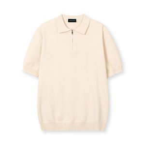 소프트 하프집업 머슬핏 카라 반팔 니트[아이보리]