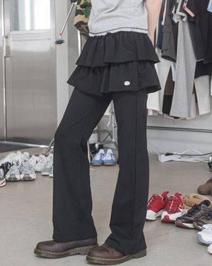 LAYERED SWEAT SKIRT PANTS(BLACK)