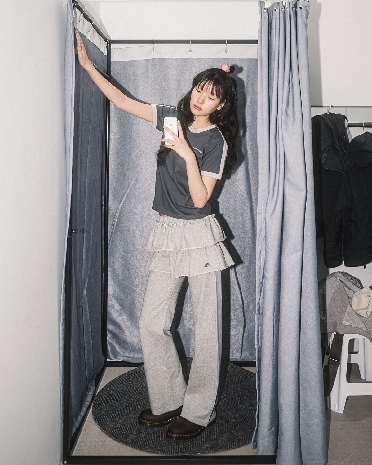 해비즘(HAVISM) LAYERED SWEAT SKIRT PANTS(GREY)