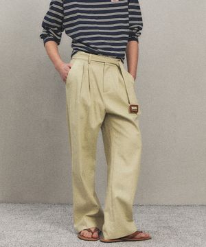 LINEN BELTED CHINO PANTS LIGHT KHAKI