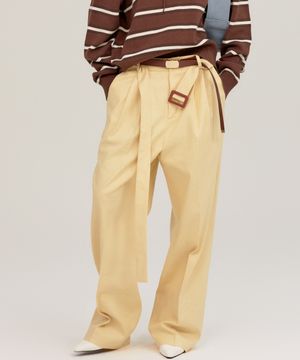 LINEN BELTED CHINO PANTS BEIGE