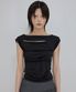 Asymmetrical Draped Roll-Up T-Shirt (FL-165_Black)