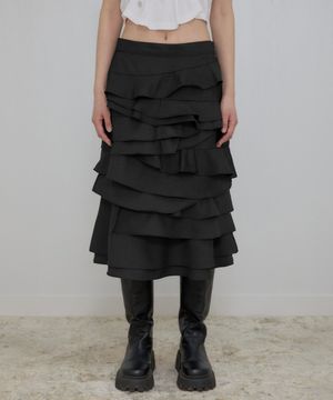 Faye Frill Midi Skirt (FL-246_Black)