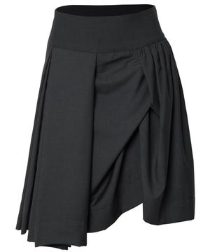 Asymmetrical Draped Midi Skirt (FL-248_Black)