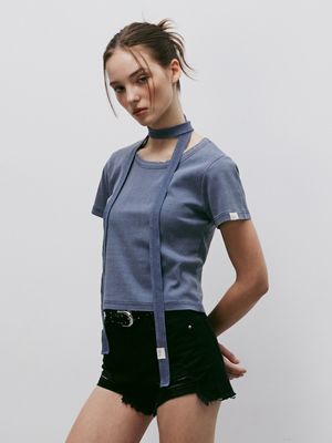 피그먼트 타이 스카프 티셔츠 세트(빈티지블루)