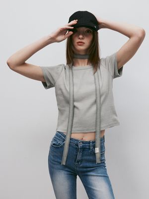 피그먼트 타이 스카프 티셔츠 세트(올리브그린)