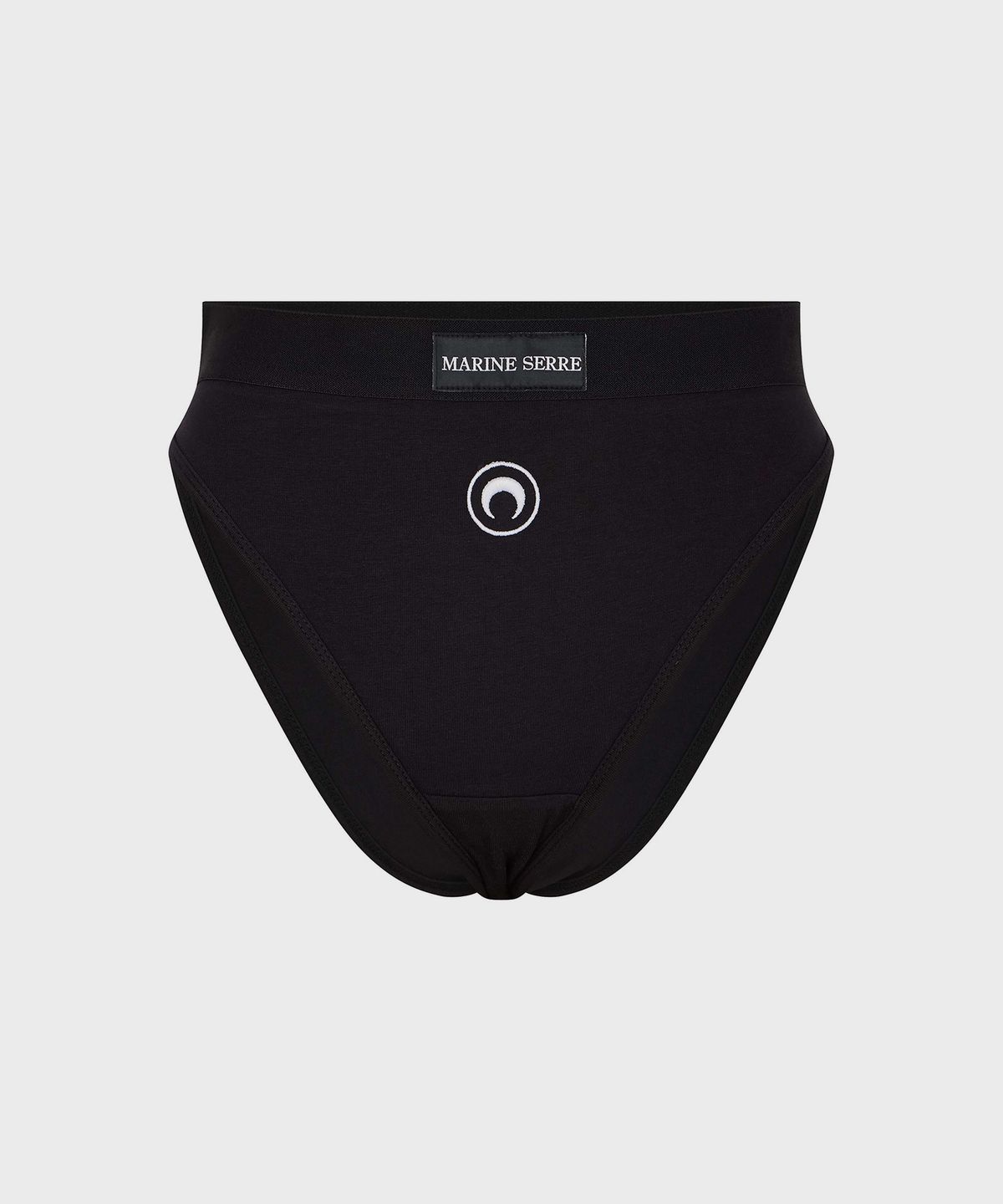 마린 세르(MARINE SERRE) (W) 문 로고 스트레치 저지 하이 웨이스트 브리프 블랙 MOON LOGO STRETCHED JERSEY HIGH-WAIST BRIEF