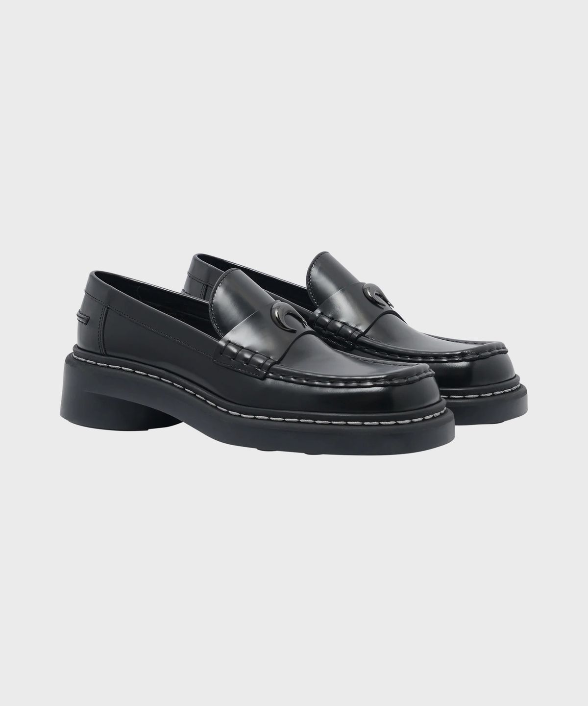 마린 세르(MARINE SERRE) (W) 메탈 프리 레더 MS 로퍼 블랙 METAL FREE LEATHER MS LOAFER