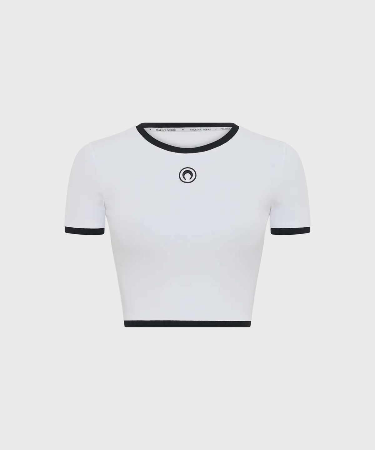 마린 세르(MARINE SERRE) (W) 문 로고 립 저지 크롭드 탑 화이트 MOON LOGO RIBBED JERSEY CROPPED TOP