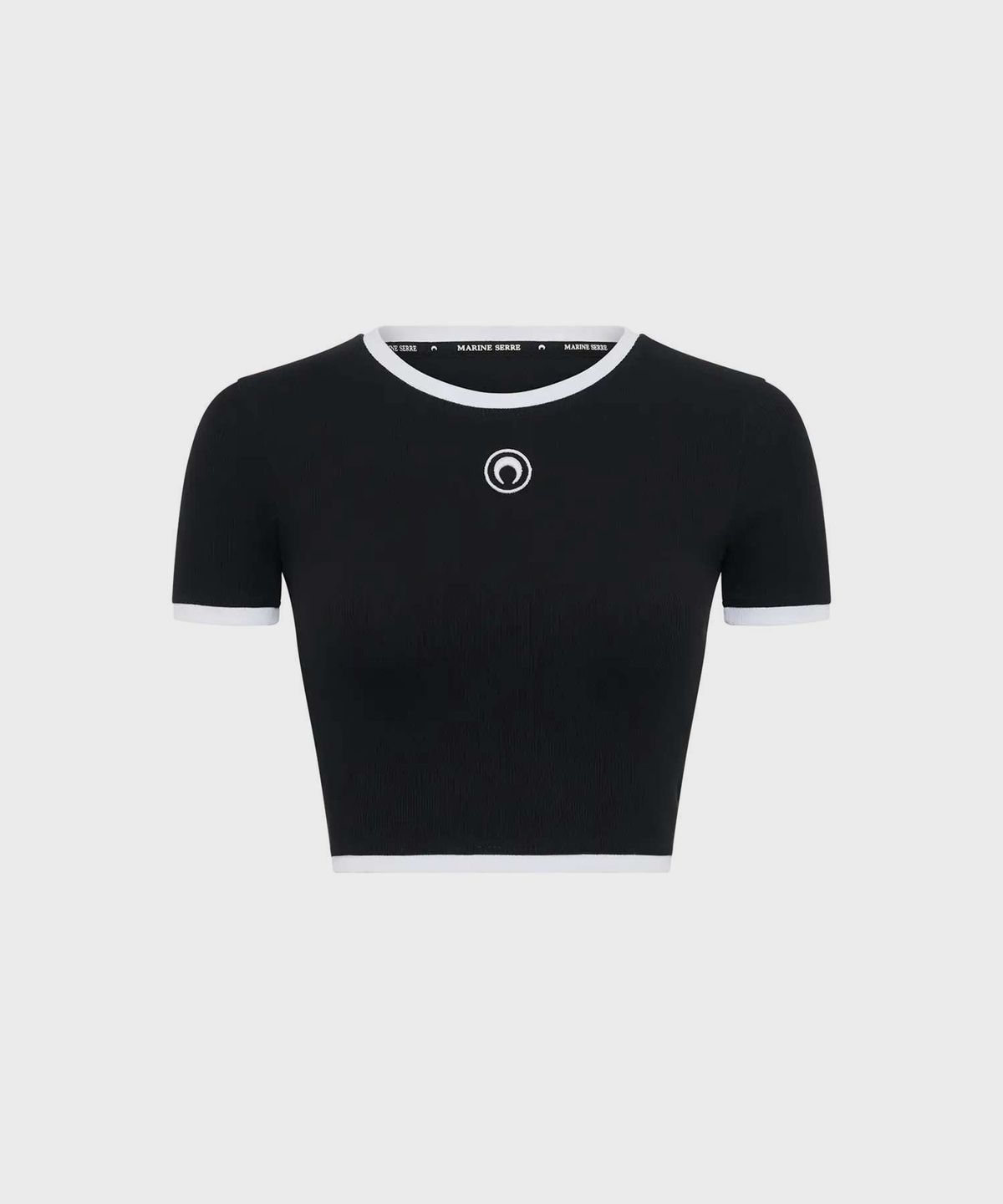 마린 세르(MARINE SERRE) (W) 문 로고 립 저지 크롭드 탑 블랙 MOON LOGO RIBBED JERSEY CROPPED TOP