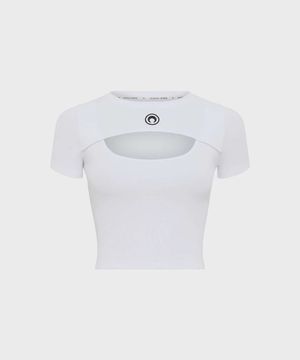 (W) 문 로고 리 저지 컷아웃 티셔츠 화이트 MOON LOGO RIBBED JERSEY CUT-OUT T-SHIRT