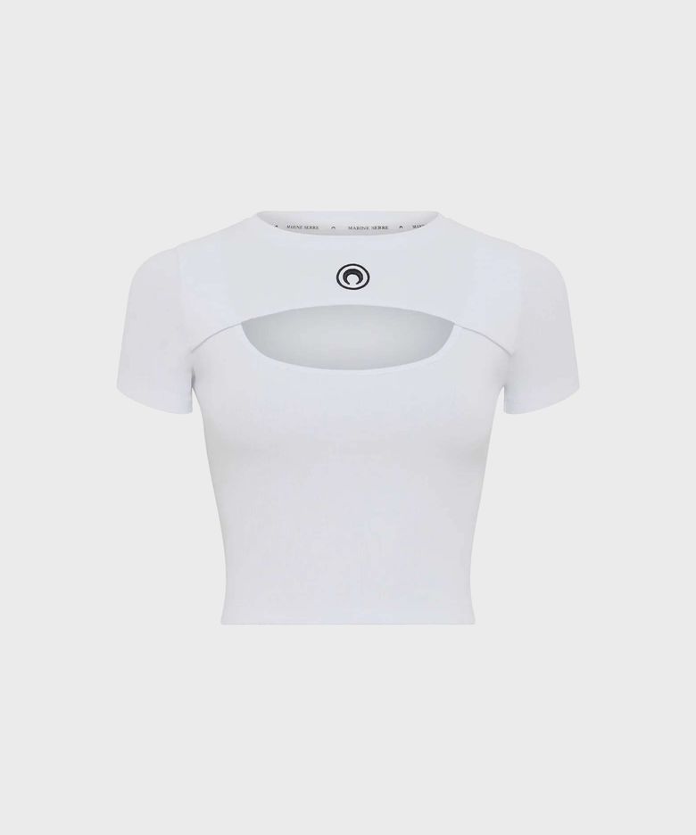 (W) 문 로고 리 저지 컷아웃 티셔츠 화이트 MOON LOGO RIBBED JERSEY CUT-OUT T-SHIRT