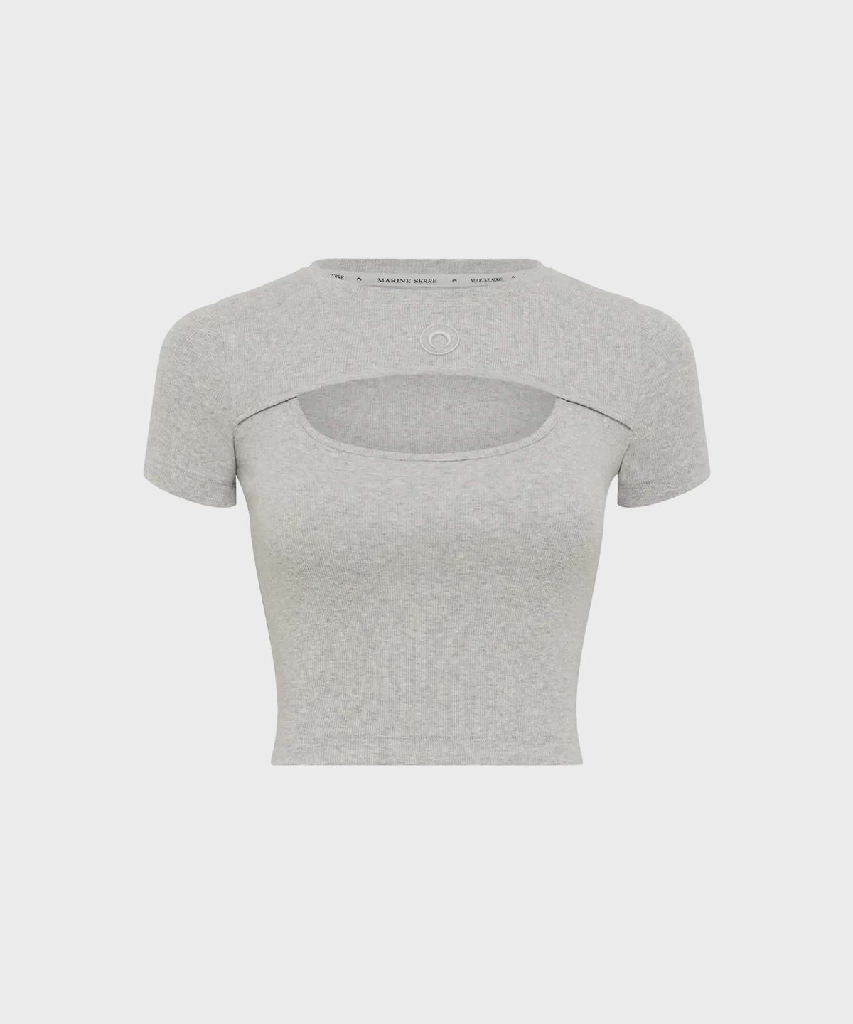 마린 세르(MARINE SERRE) (W) 문 로고 리 저지 컷아웃 티셔츠 그레이 MOON LOGO RIBBED JERSEY CUT-OUT T-SHIRT