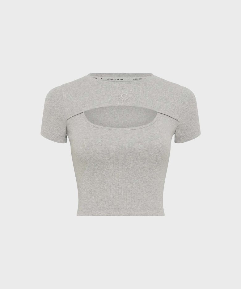 (W) 문 로고 리 저지 컷아웃 티셔츠 그레이 MOON LOGO RIBBED JERSEY CUT-OUT T-SHIRT