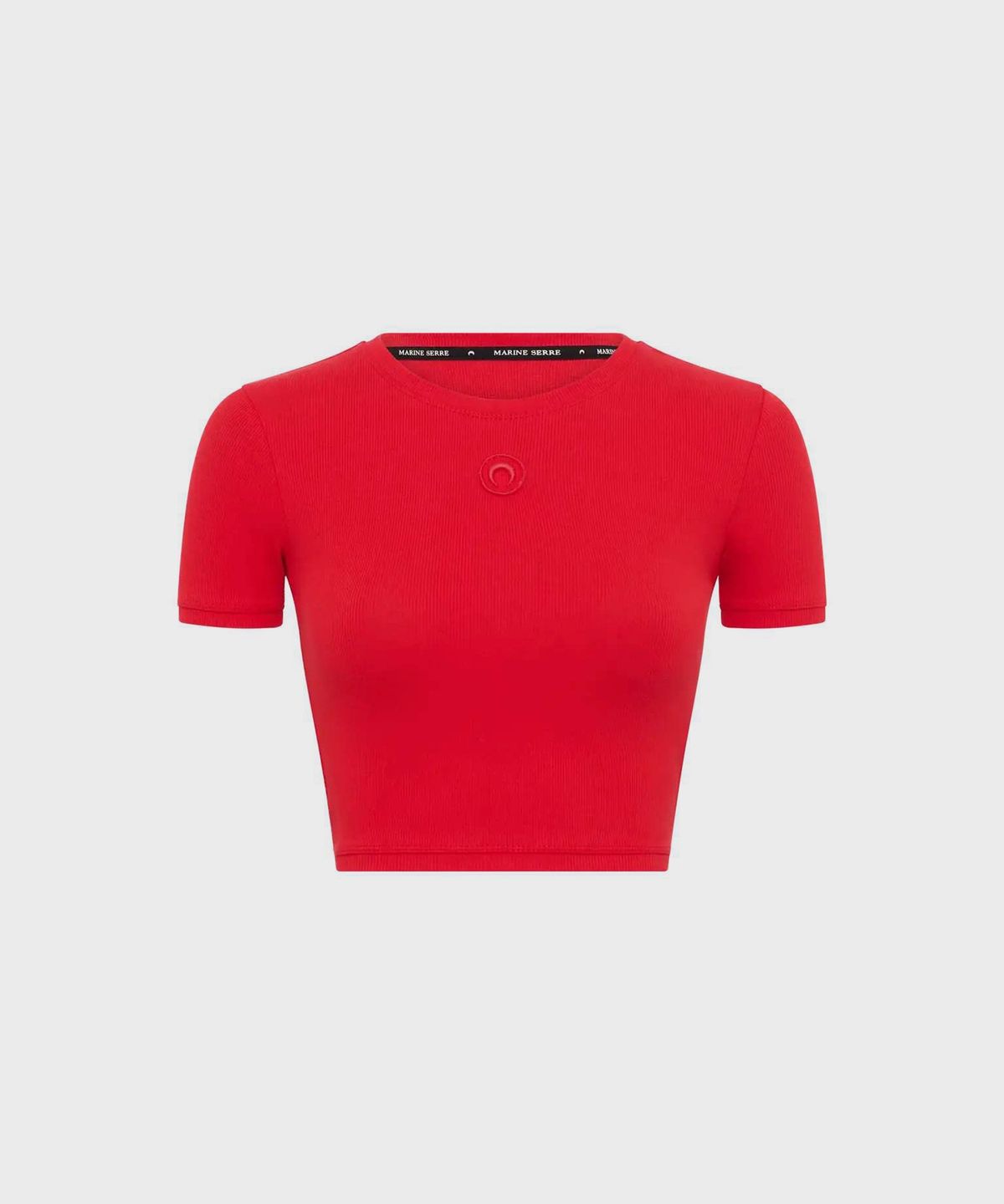 마린 세르(MARINE SERRE) (W) 문 로고 립 저지 크롭드 탑 레드 MOON LOGO RIBBED JERSEY CROPPED TOP