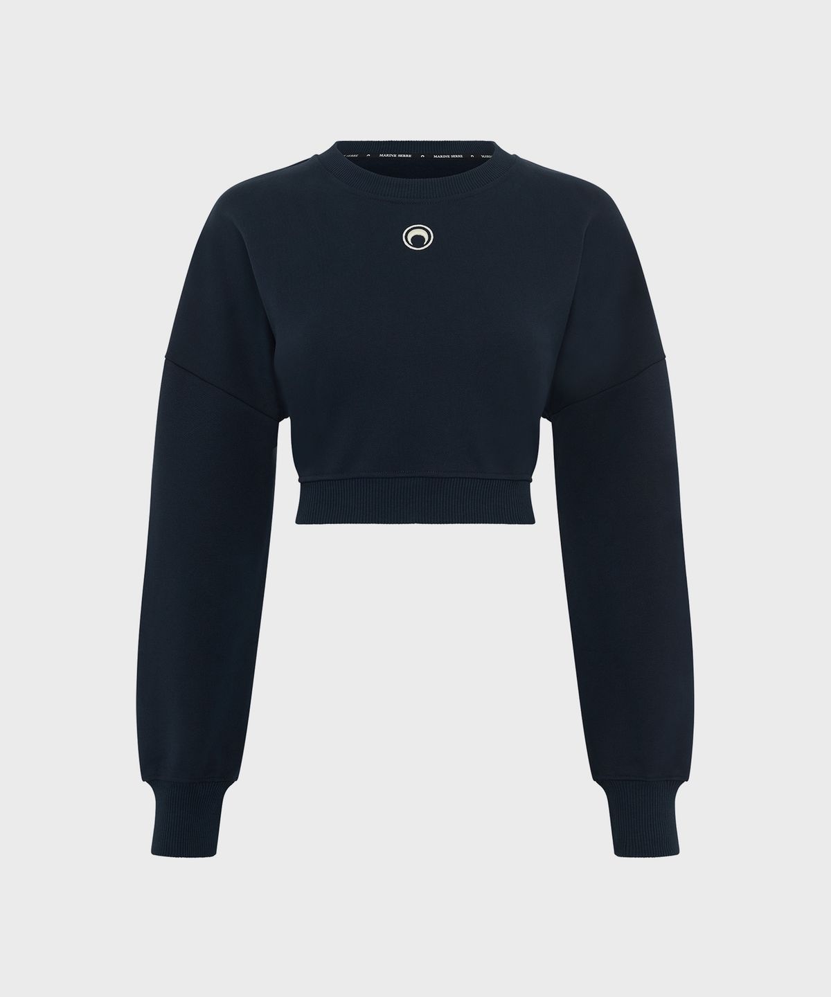 마린 세르(MARINE SERRE) (W) 문 로고 플리스 크롭드 스웨트 셔츠 네이비 MOON LOGO FLEECE CROPPED SWEATSHIRT