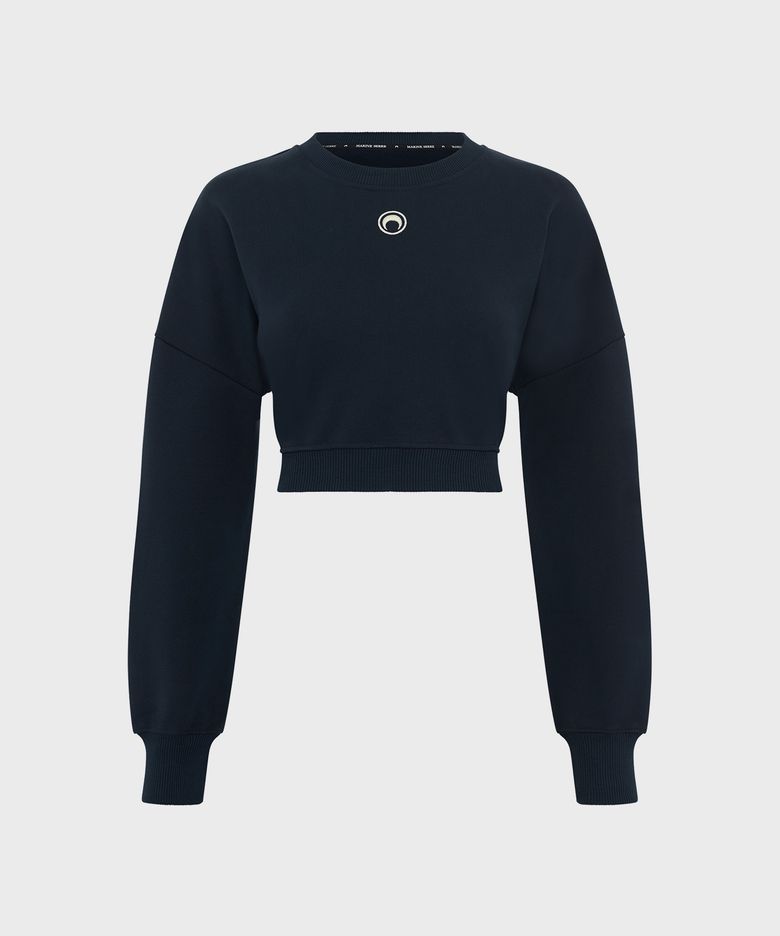 (W) 문 로고 플리스 크롭드 스웨트 셔츠 네이비 MOON LOGO FLEECE CROPPED SWEATSHIRT