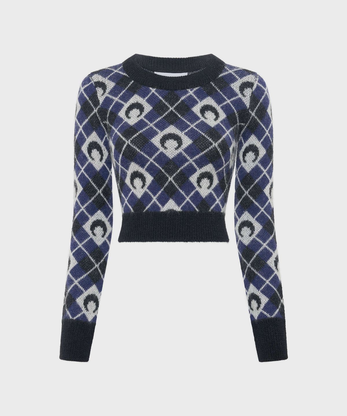 마린 세르(MARINE SERRE) (W) 문 아가일 니트 크롭드 스웨터 블랙 MOON ARGYLE KNIT CROPPED SWEATER