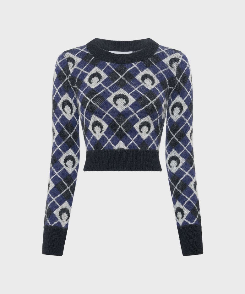 (W) 문 아가일 니트 크롭드 스웨터 블랙 MOON ARGYLE KNIT CROPPED SWEATER