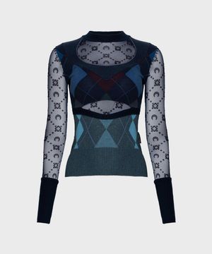 (W) 업사이클드 아가일 니트 피티드 스웨터 울트라 마린 UPCYCLED ARGYLE KNIT FITTED SWEATER