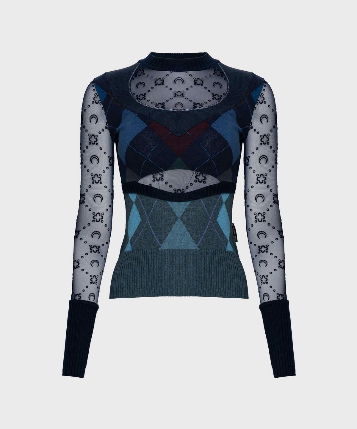 마린 세르(MARINE SERRE) (W) 업사이클드 아가일 니트 피티드 스웨터 울트라 마린 UPCYCLED ARGYLE KNIT FITTED SWEATER