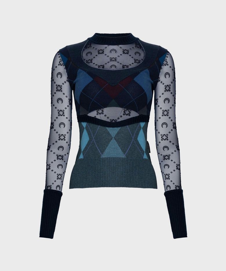 (W) 업사이클드 아가일 니트 피티드 스웨터 울트라 마린 UPCYCLED ARGYLE KNIT FITTED SWEATER