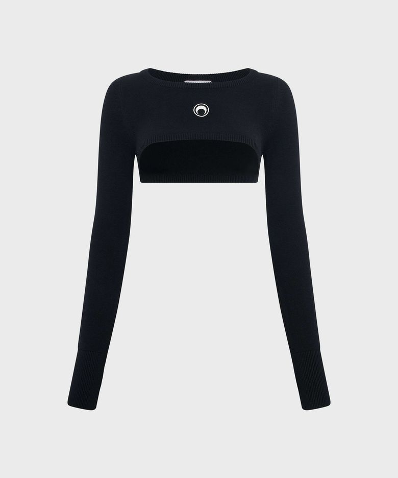 (W) 문 로고 니트 울트라 크롭드 스웨터 블랙 MOON LOGO KNIT ULTRA CROPPED SWEATER