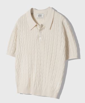 오버핏 워셔블 카라넥 케이블 반팔 니트_5COLOR