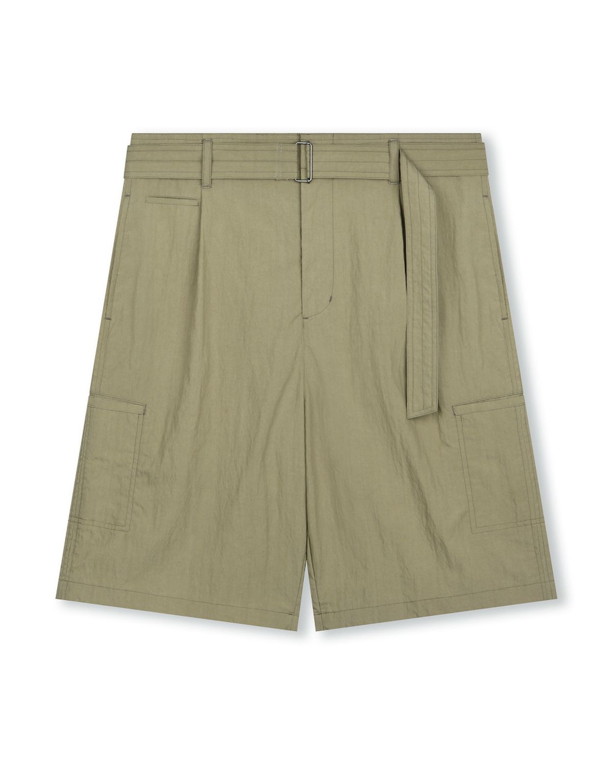 비슬로우(BESLOW) CRINKLE BELTED ONE TUCK SHORTS OLIVE