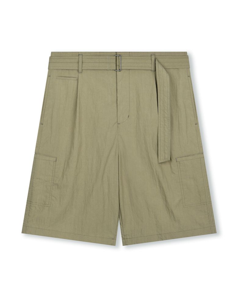 CRINKLE BELTED ONE TUCK SHORTS OLIVE