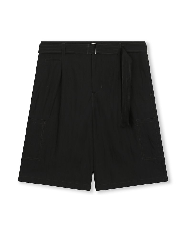 CRINKLE BELTED ONE TUCK SHORTS BLACK