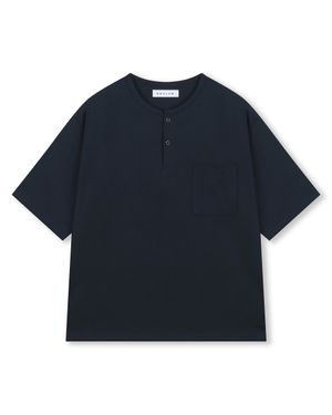 LOOSE FIT HENLEY NECK T-SHIRT NAVY
