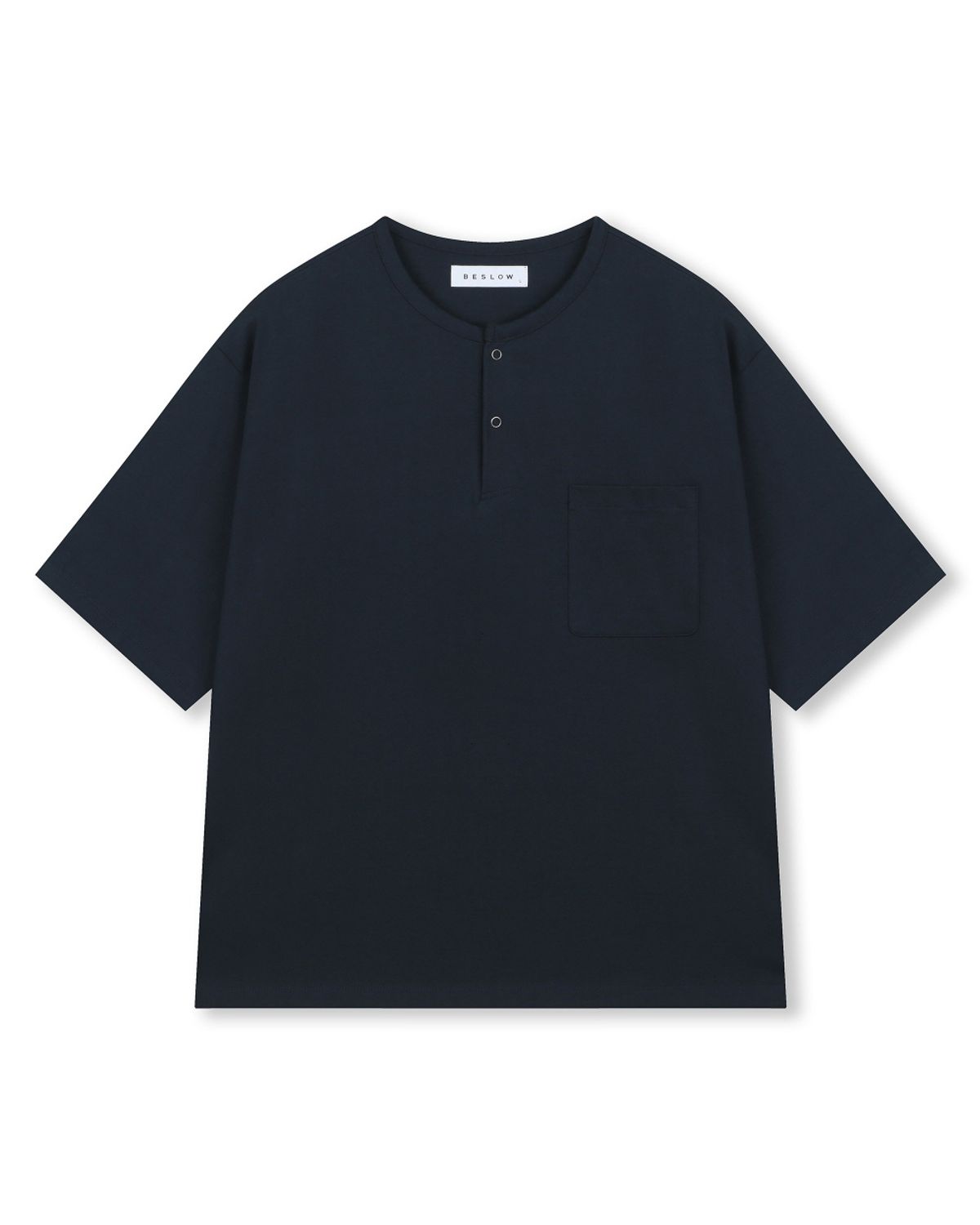 비슬로우(BESLOW) LOOSE FIT HENLEY NECK T-SHIRT NAVY