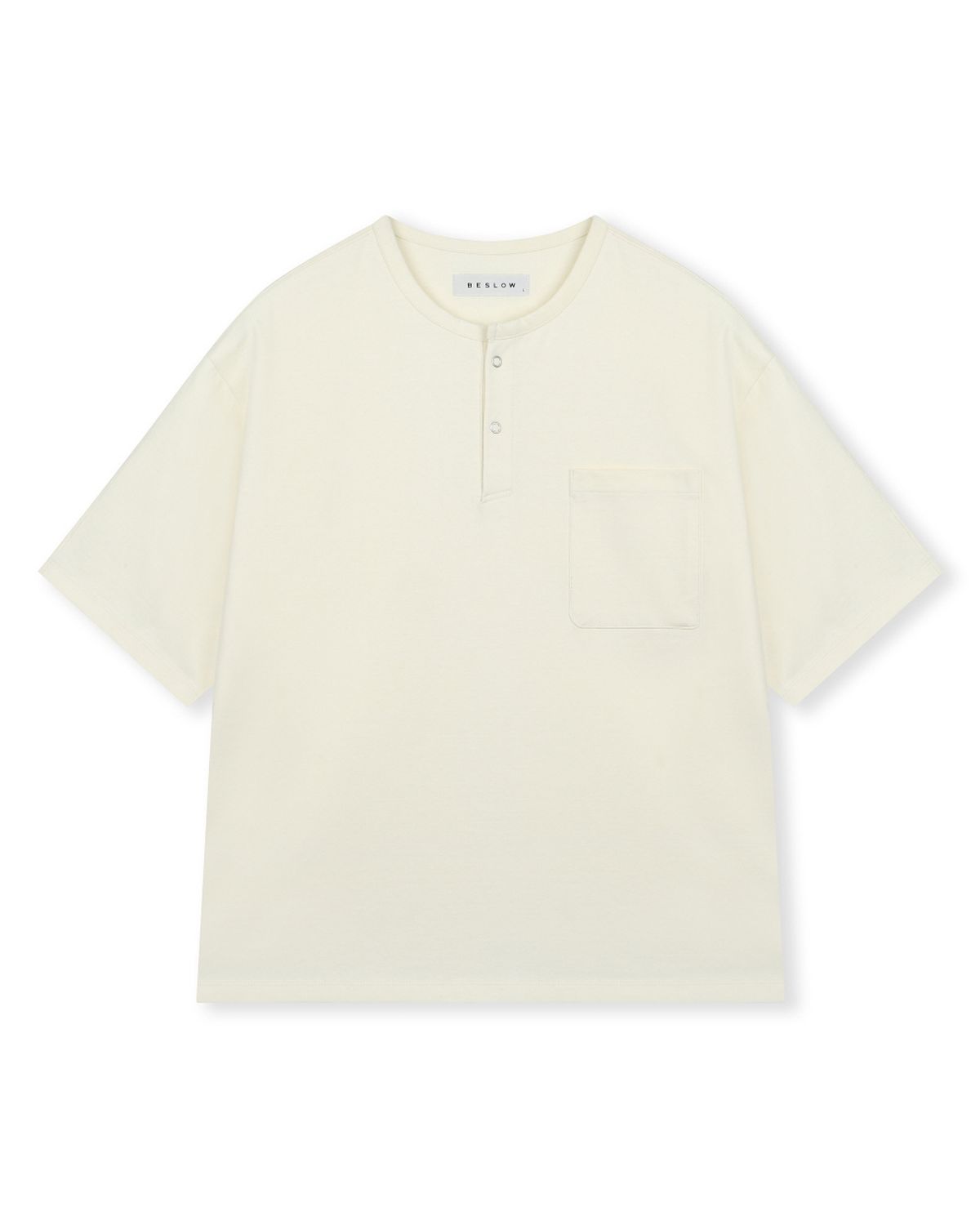 비슬로우(BESLOW) LOOSE FIT HENLEY NECK T-SHIRT IVORY