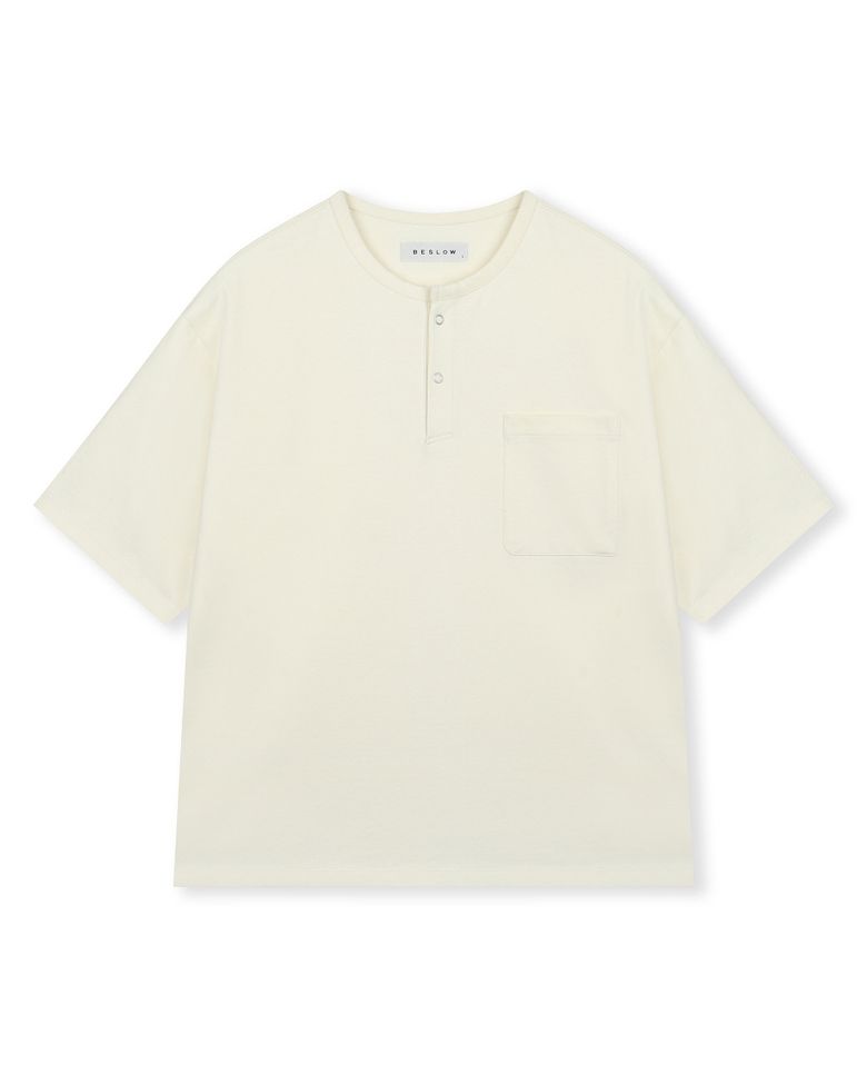 LOOSE FIT HENLEY NECK T-SHIRT IVORY