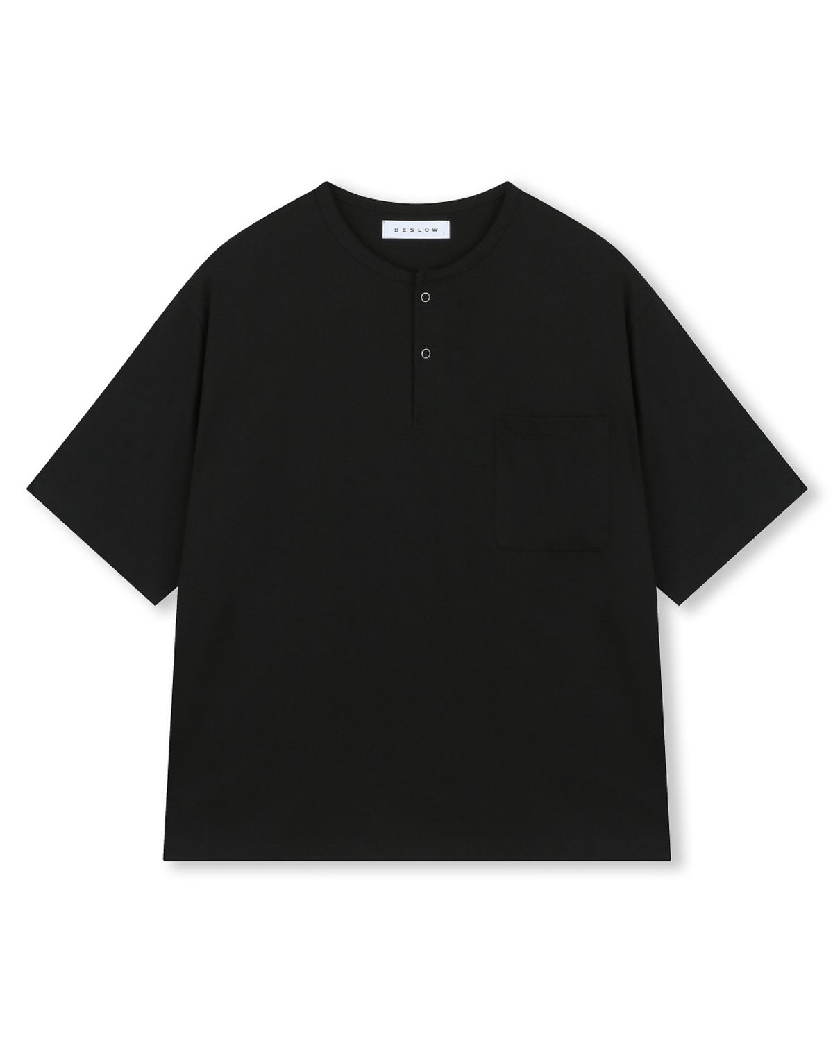 비슬로우(BESLOW) LOOSE FIT HENLEY NECK T-SHIRT BLACK