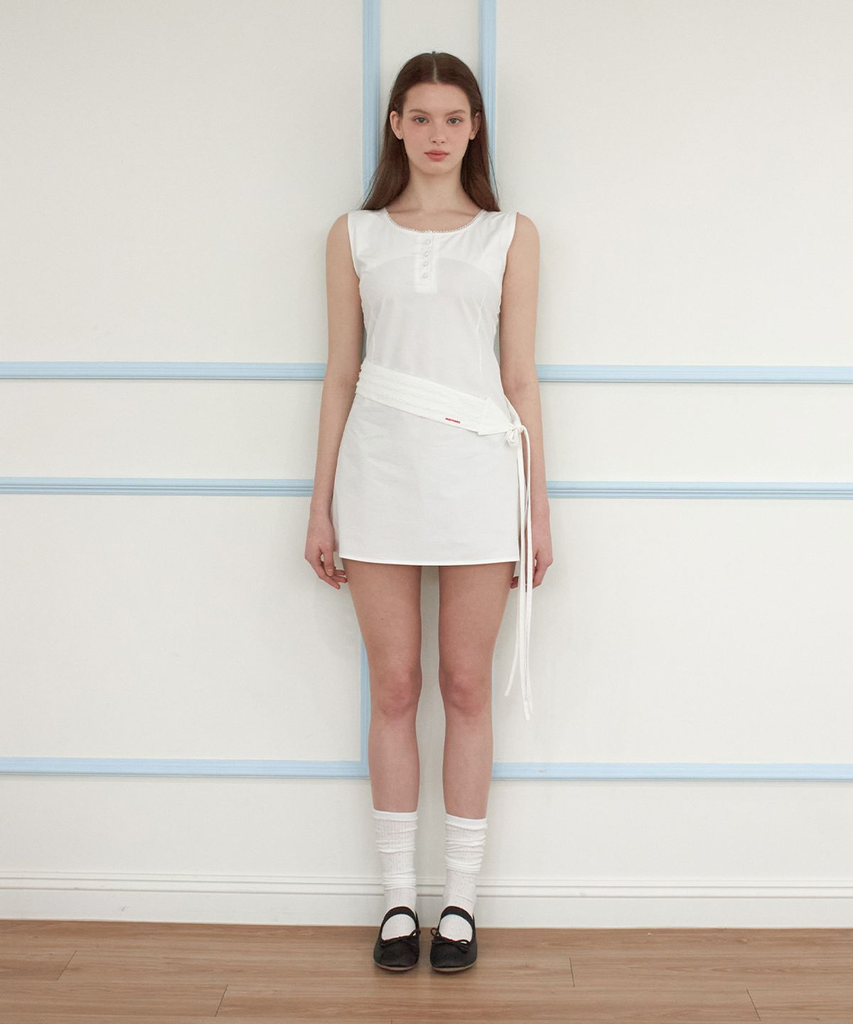키시닝(KISYNING) Spring Picnic Button Mini Dress (Ivory)