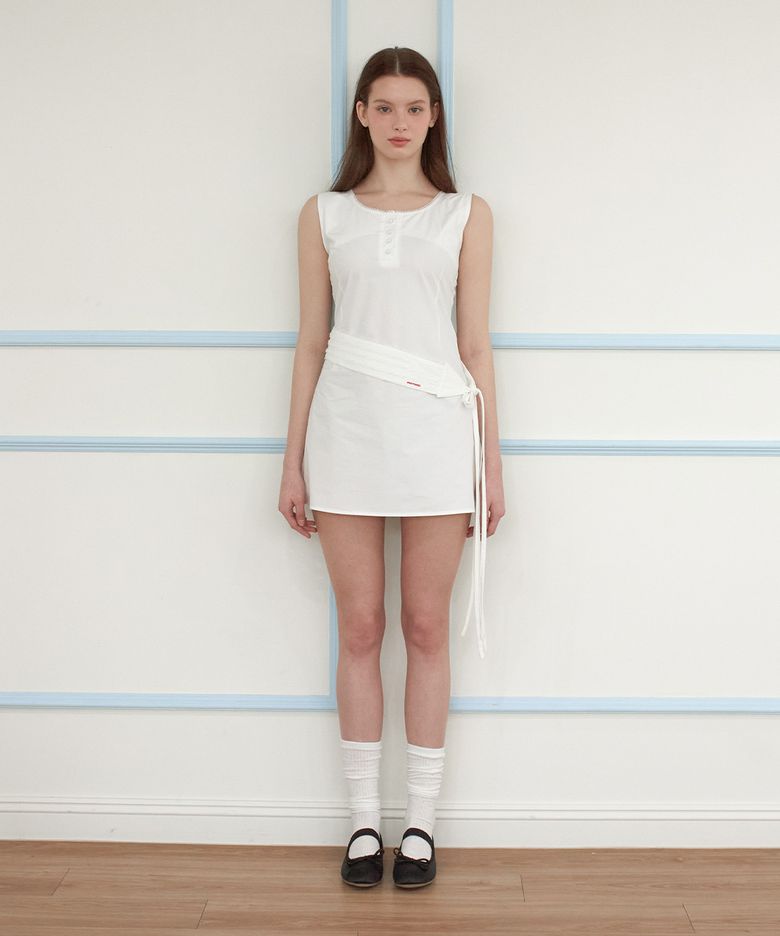 Spring Picnic Button Mini Dress (Ivory)