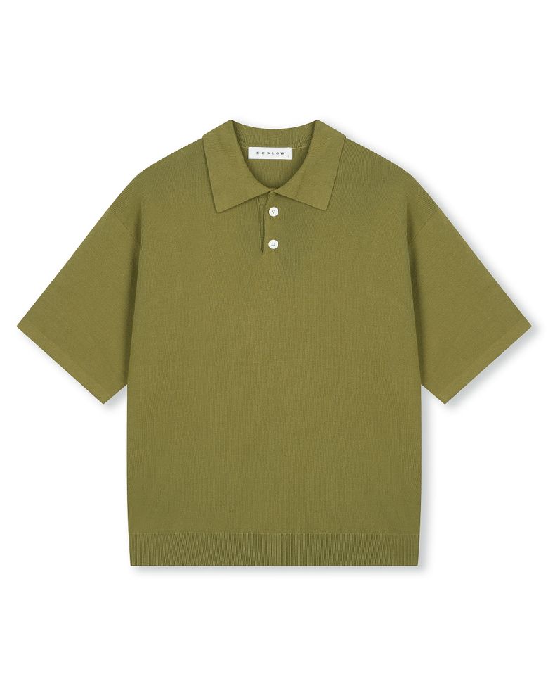FINE KNIT POLO SHIRTS YELLOW GREEN