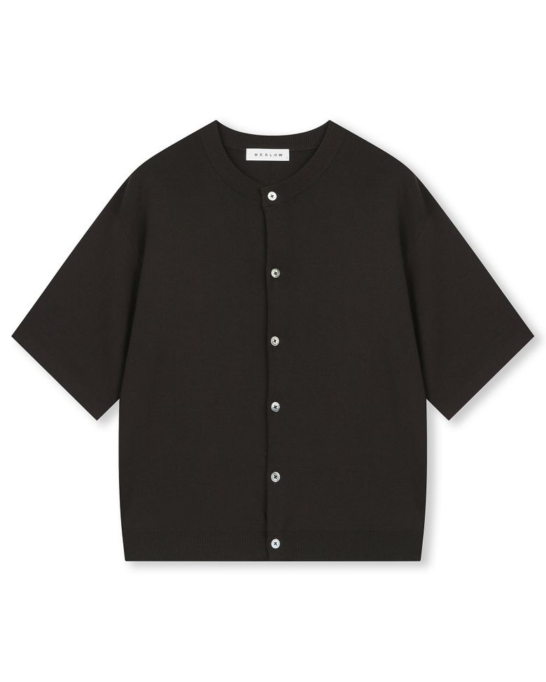 FINE KNIT HALF SLEEVE CARDIGAN BROWN